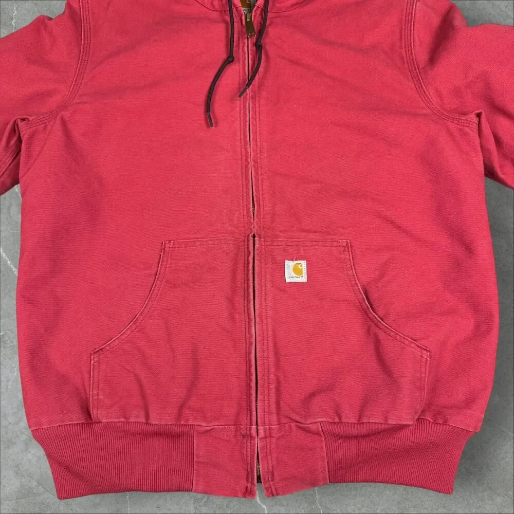 Carhartt WJ130 624 Rare Crab Apple Pink Quilted Hooded Canvas Active Jacket - Lg - Picture 6 of 8
